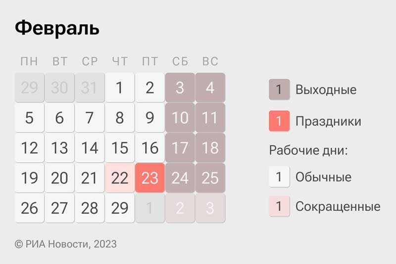 Как работаем и отдыхаем в феврале